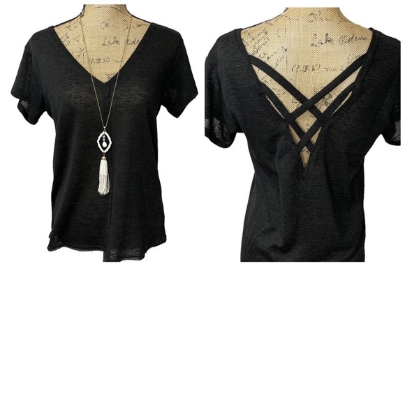 Very J Boutique Criss Cross Back Raw Hem Boho Top - Picture 1 of 12